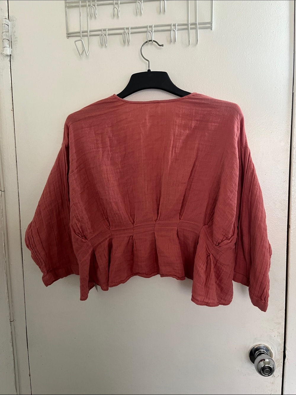 Rust Red Ruffled V-Neck Button-Front Women’s Top - Picture 7 of 7